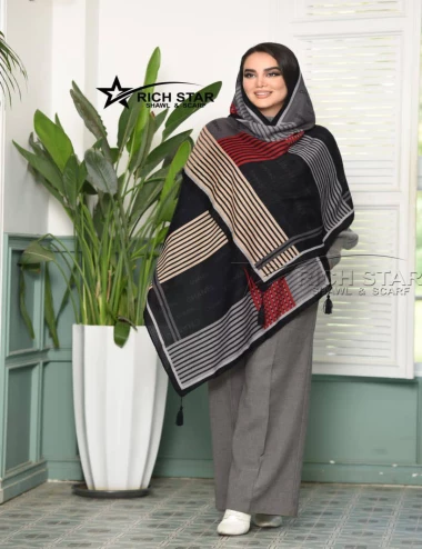 شال نخی پاییزه منگوله دار کد 10375