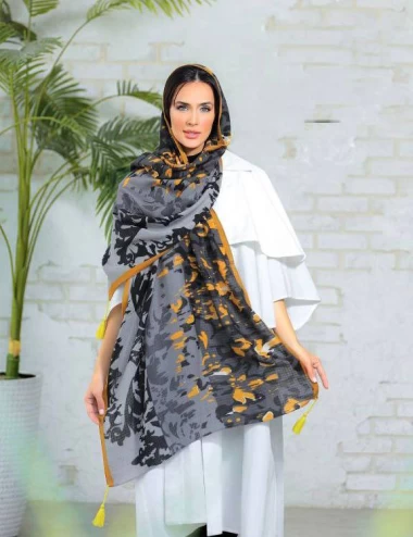 شال نخی پاییزه منگوله دار عرض 75 کد 6309