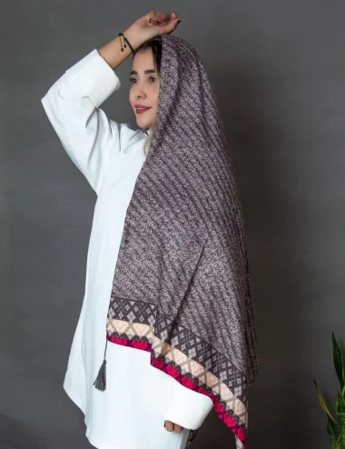شال نخی پاییزه منگوله دار عرض 75 کد 5712