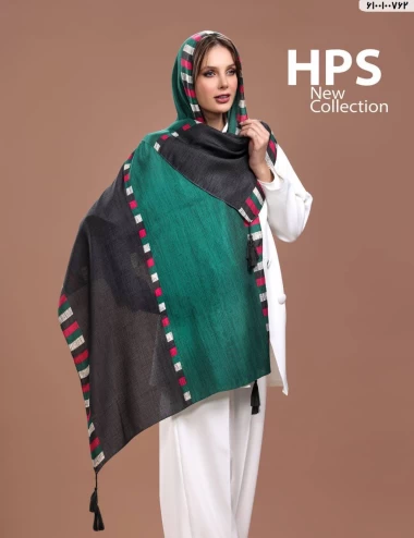 شال نخی ژاکارد منگوله دار عرض 75 کد 6100100762