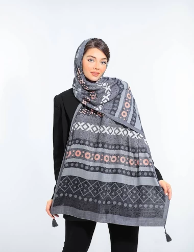 شال نخی پاییزه منگوله دار عرض 75 کد 5957
