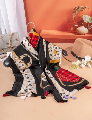 شال نخی منگوله دار عرض 75 کد 8389