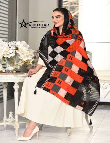 شال نخی منگوله دار عرض 75 کد 8480