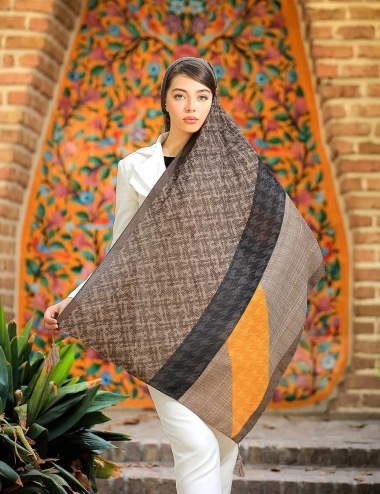 شال نخی پاییزه منگوله دار عرض 75 کد 5895