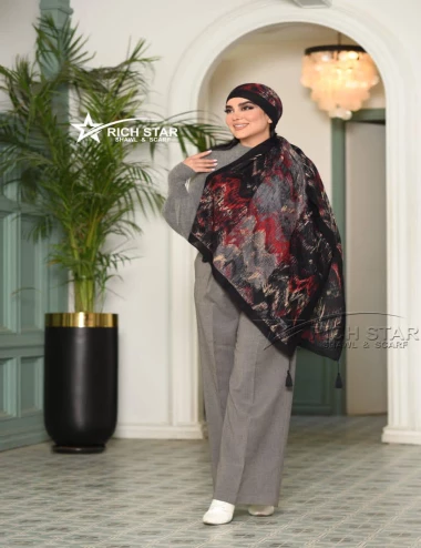 شال نخی پاییزه منگوله دار کد 10377