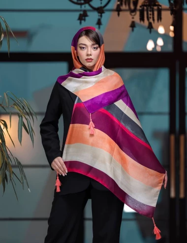 شال نخی بهاره منگوله دار کد 8760
