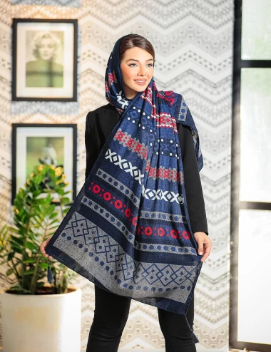 شال نخی پاییزه منگوله دار عرض 75 کد 5957