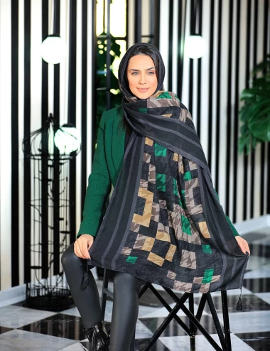 شال نخی ژاکارد منگوله دار عرض 75 کد 6545