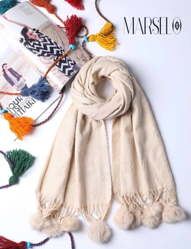 شال موهر وارداتی پوم پوم عرض 75 کد 5749