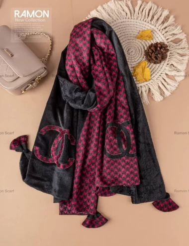 شال مخمل پاییزه منگوله دار عرض 80 کد 6026