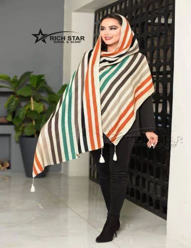 شال نخی پاییزه منگوله دار عرض 75 کد 6250