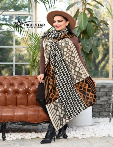 شال نخی پاییزه منگوله دار عرض 75 کد 6059