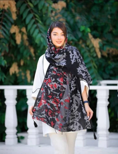شال نخی پاییزه منگوله دار عرض 75 کد 6309