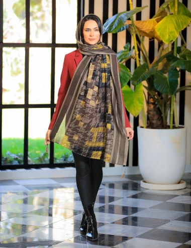 شال نخی ژاکارد منگوله دار عرض 75 کد 6545