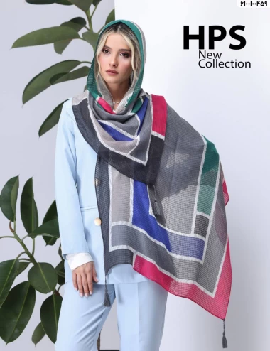 شال نخی ژاکارد منگوله دار عرض 75 کد 6100100459
