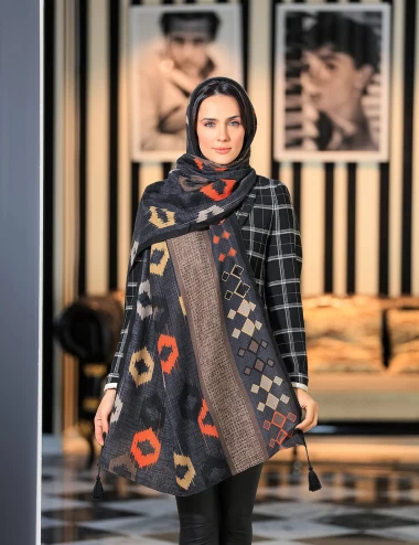 شال نخی ژاکارد منگوله دار عرض 75 کد 6543