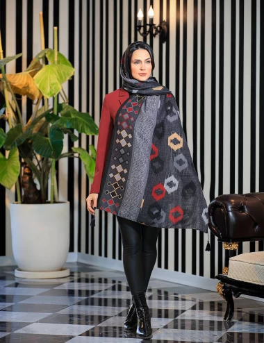 شال نخی ژاکارد منگوله دار عرض 75 کد 6543