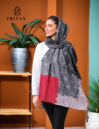 شال نخی منگوله دار رنگ سال عرض 75 کد 8410