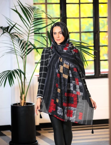 شال نخی ژاکارد منگوله دار عرض 75 کد 6545