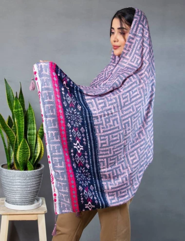 شال نخی منگوله دار عرض 75 کد 8541