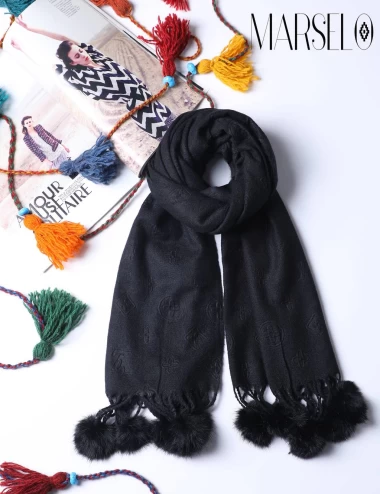 شال موهر وارداتی پوم پوم عرض 75 کد 5749