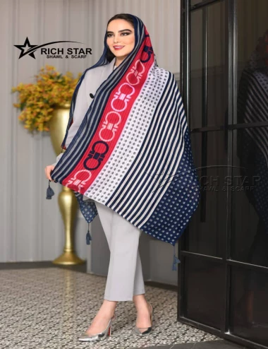 شال نخی منگوله دار عرض 75 کد 8502