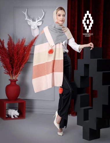 شال موهر وارداتی پوم دار کد 10402