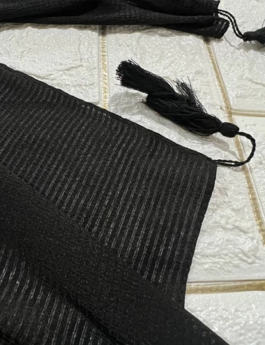شال حریرنخ مشکی مجلسی منگوله دار عرض 75 کد 5701