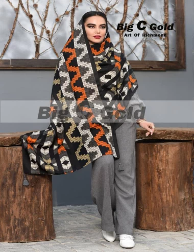 شال نخی پاییزه منگوله دار عرض 75 کد 6304