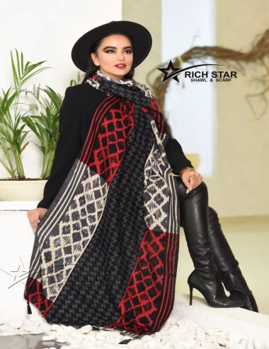 شال نخی پاییزه منگوله دار عرض 75 کد 6059