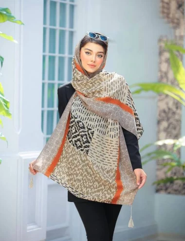 شال نخی پاییزه منگوله دار عرض 75 کد 6308