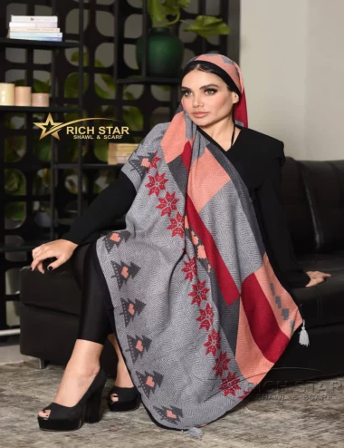 شال نخی پاییزه منگوله دار عرض 75 کد 6735