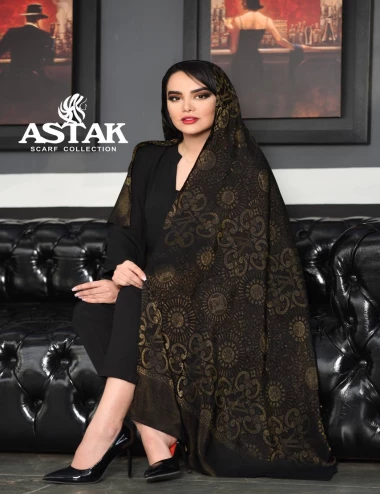 شال ویسکوز مشکی طلایی کد 8972