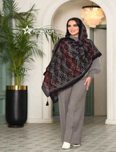 شال نخی پاییزه منگوله دار کد 10378