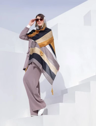 شال نخی بهاره منگوله دار کد 8760