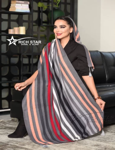 شال نخی پاییزه منگوله دار عرض 75 کد 6250