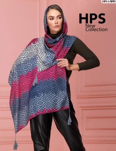 شال نخی ژاکارد منگوله دار عرض 75 کد 6460109441