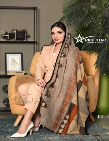 شال نخی پاییزه منگوله دار عرض 75 کد 6735