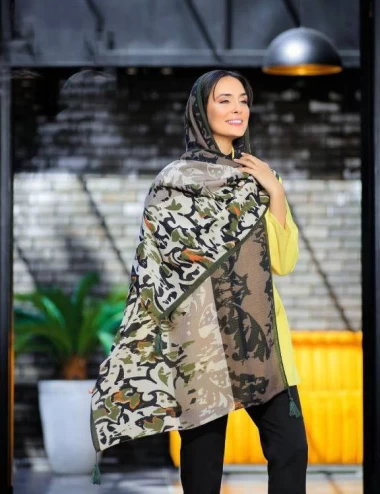 شال نخی پاییزه منگوله دار عرض 75 کد 6309