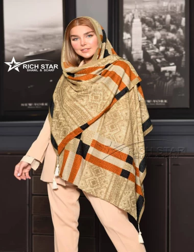 شال نخی منگوله دار عرض 75 کد 8472