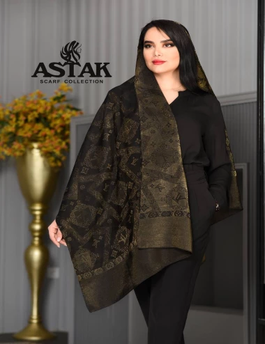شال ویسکوز مشکی طلایی کد 8972