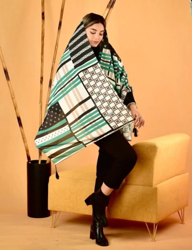 شال نخی منگوله دار عرض 75 کد 8516