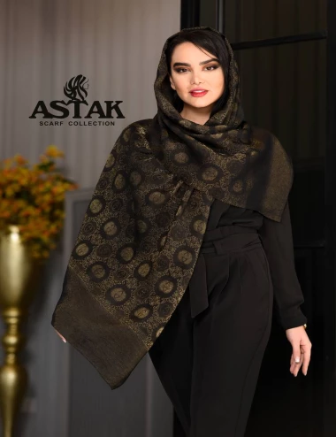 شال ویسکوز مشکی طلایی کد 8972