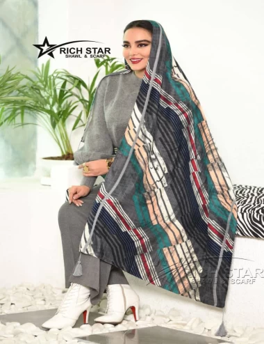 شال نخی پاییزه منگوله دار عرض 75 کد 6152
