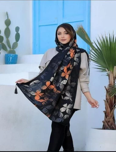 شال نخی پاییزه منگوله دار عرض 75 کد 6085