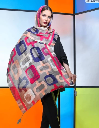 شال نخی حصیری منگوله دار عرض 75 کد 61430108357