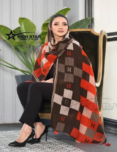 شال نخی منگوله دار عرض 75 کد 8480