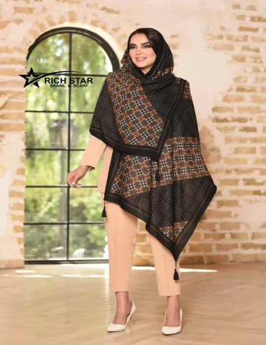 شال نخی پاییزه منگوله دار کد 10373