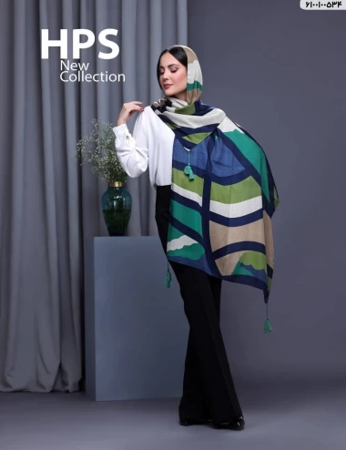شال نخی ژاکارد منگوله دار عرض 75 کد 6100100534