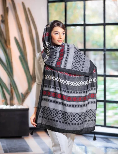 شال نخی پاییزه منگوله دار عرض 75 کد 5957